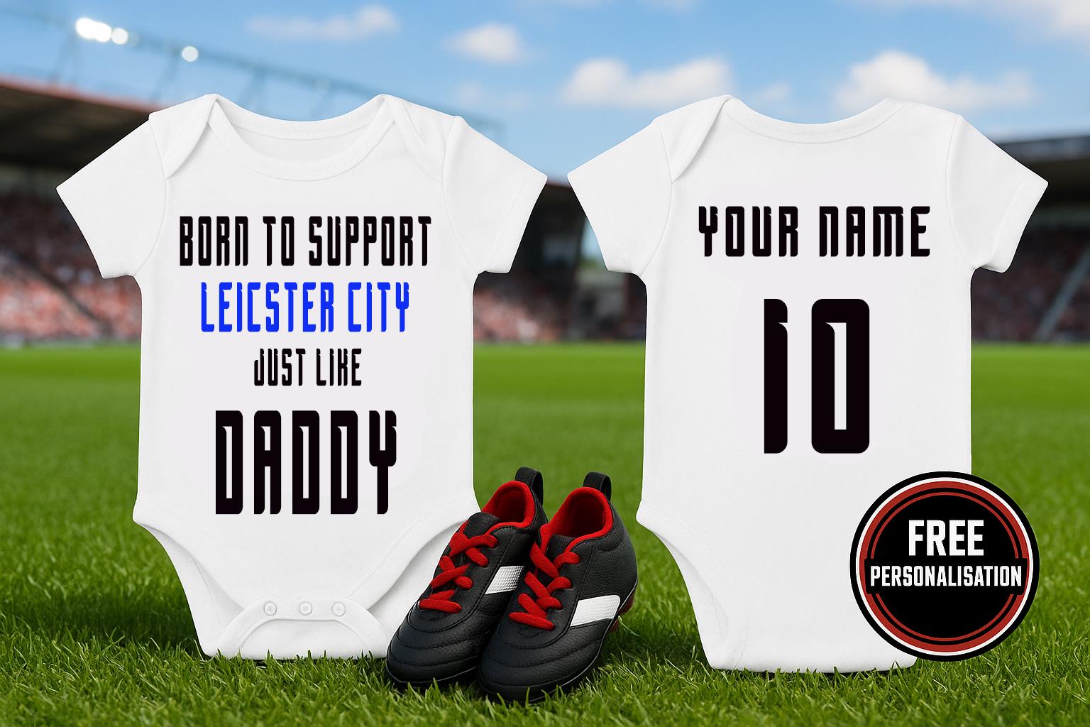 Leicester City Baby Bodysuit - Born to Support Football Team - baby bodysuit by Sarah's Embroidery