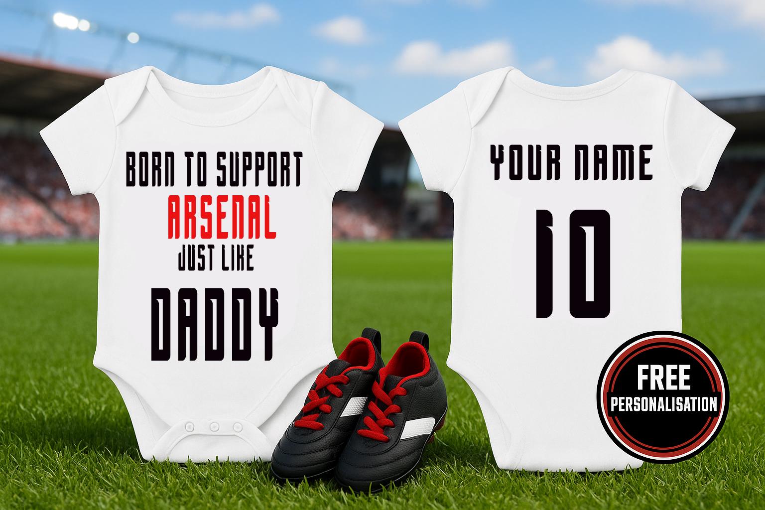 Arsenal Baby Bodysuit - Born to Support Football Team - baby bodysuit by Sarah's Embroidery