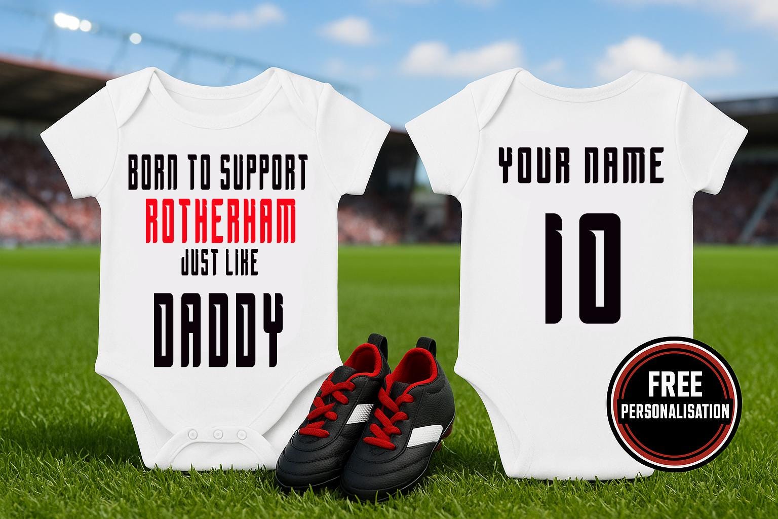 Rotherham Football Baby Bodysuit - Born to Support the Millers - baby bodysuit by Sarah's Embroidery