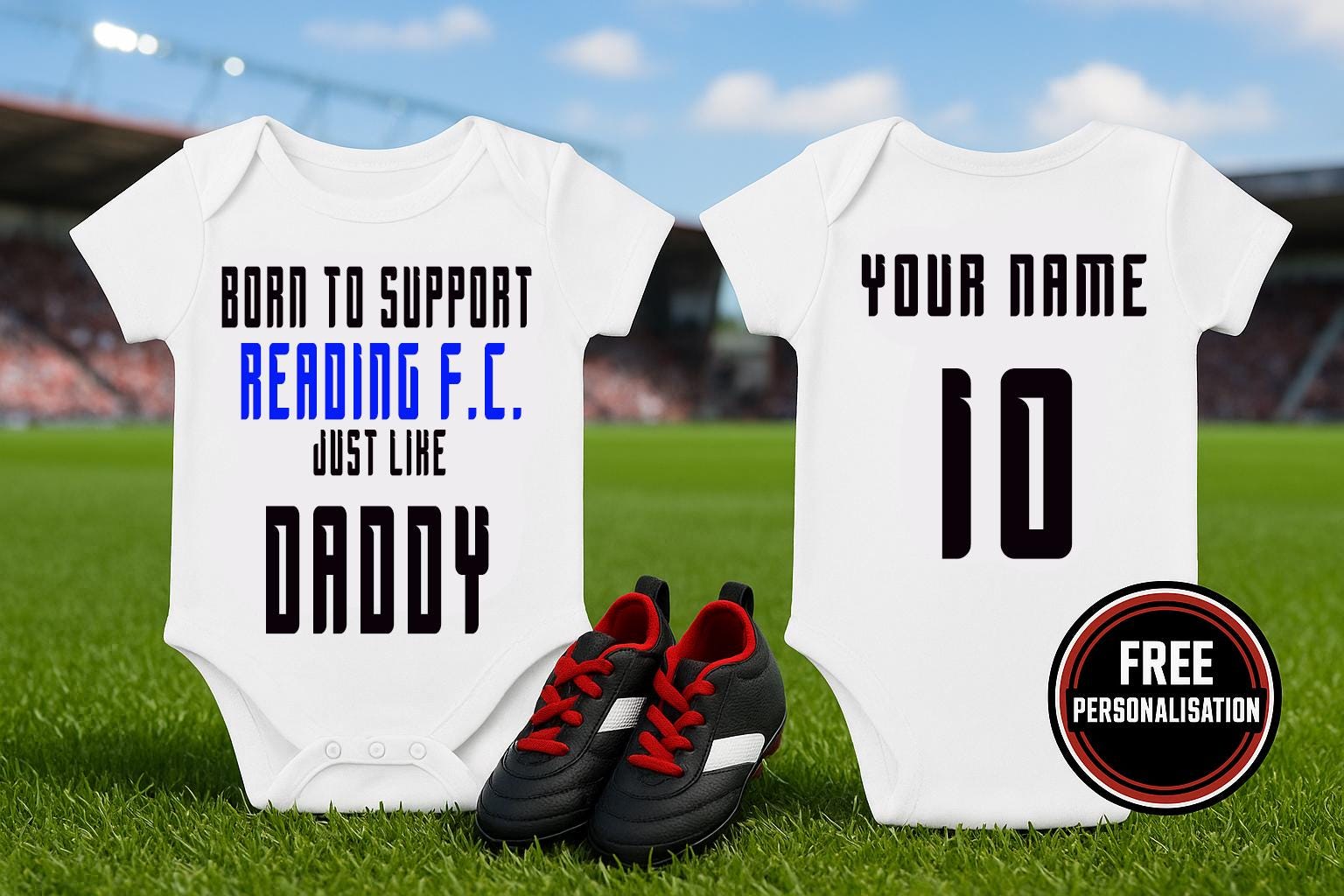 Reading Football Baby Bodysuit - Born to Support - baby bodysuit by Sarah's Embroidery