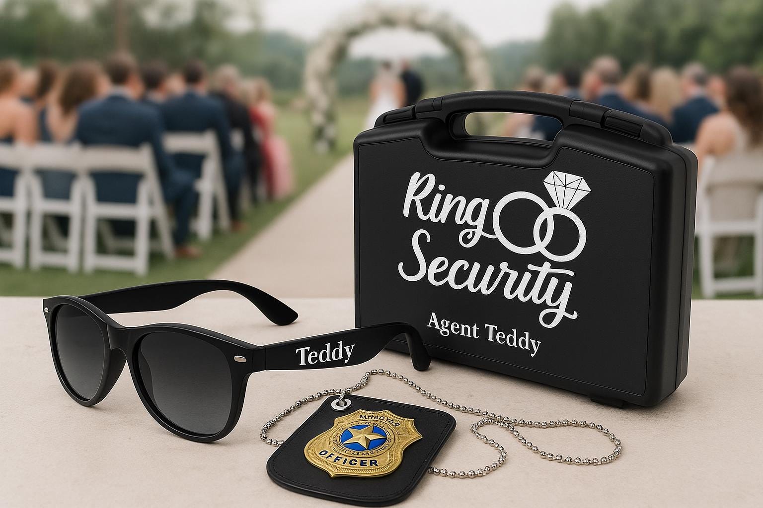 Personalised Ring Security Set - Ring Bearer Proposal Gift - sunglasses by Sarah's Embroidery