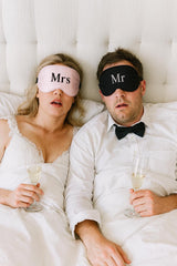 Personalised Mr & Mrs Sleep Mask Set - Custom Wedding Gift - wall art print by Sarah's Embroidery