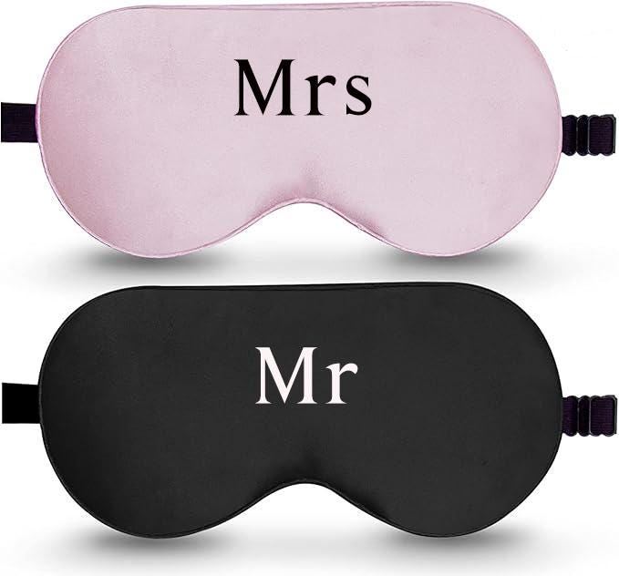Personalised Mr & Mrs Sleep Mask Set - Custom Wedding Gift - wall art print by Sarah's Embroidery