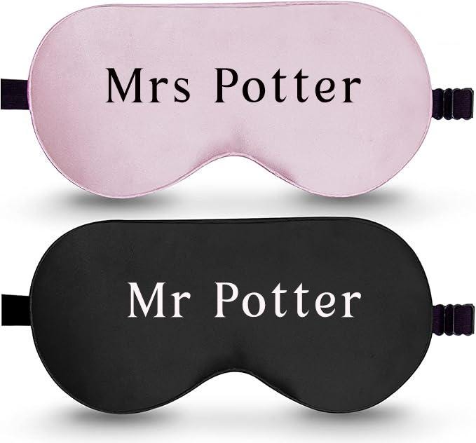 Personalised Mr & Mrs Sleep Mask Set - Custom Wedding Gift - wall art print by Sarah's Embroidery