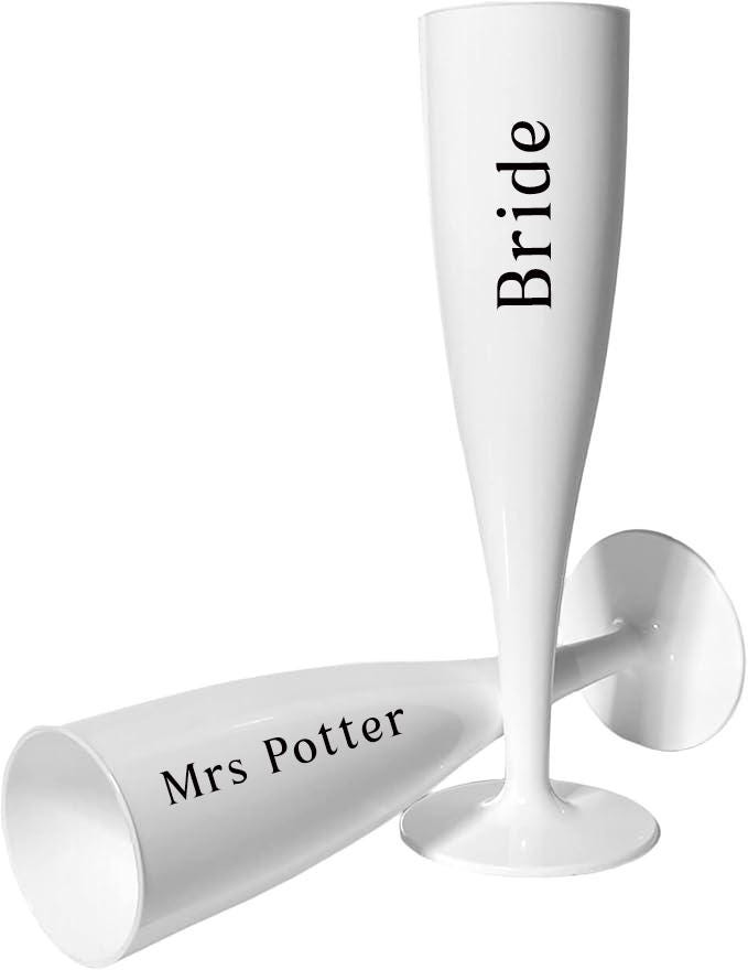 Personalised Wedding Champagne Flutes - Bride & Groom Glasses - Bridal Party Toasting Cups - cold cup by Sarah's Embroidery