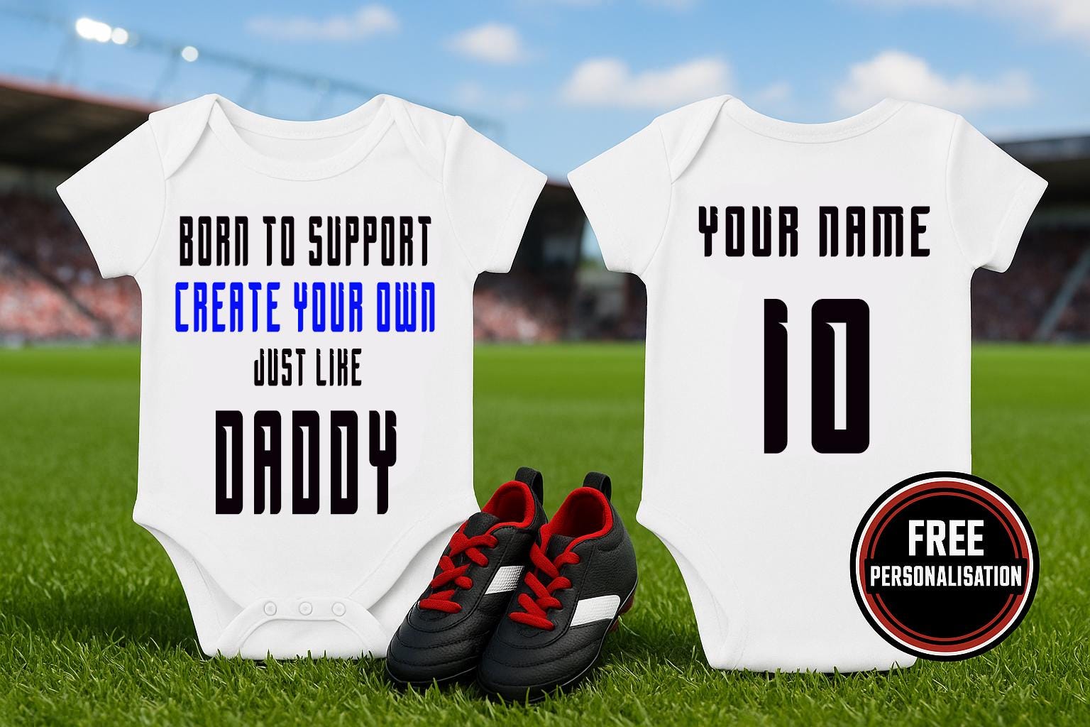 Create your own Baby Bodysuit - Born to Support Football Team - baby bodysuit by Sarah's Embroidery