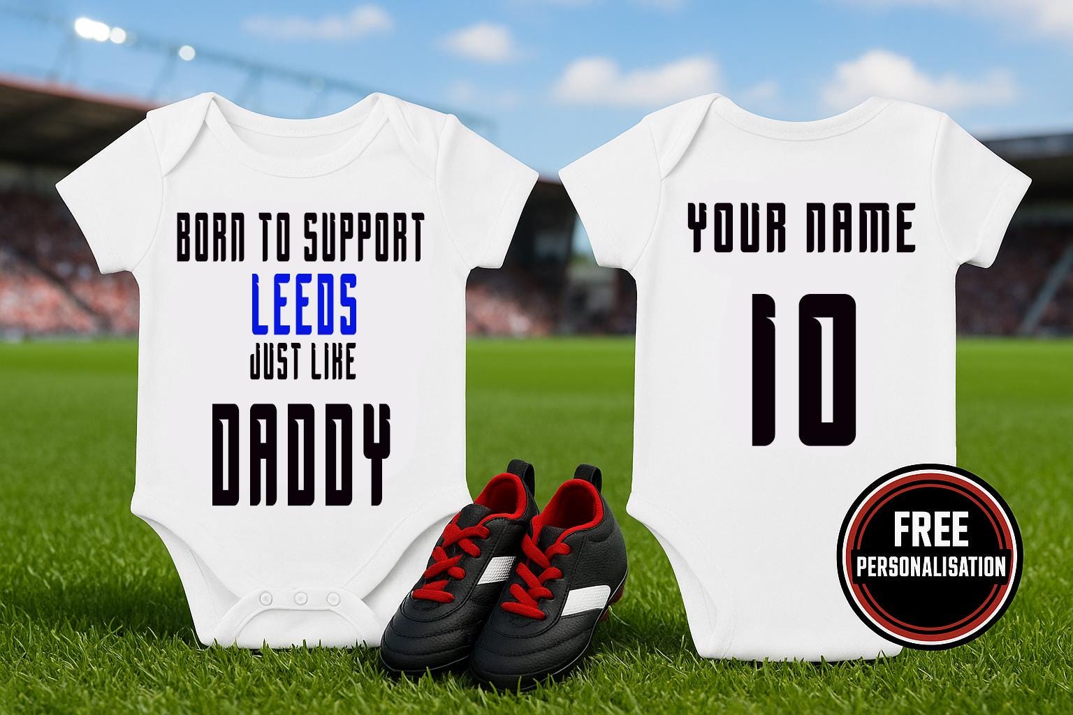Leeds Football Baby Vest, Born to Support, Baby Gift - baby bodysuit by Sarah's Embroidery