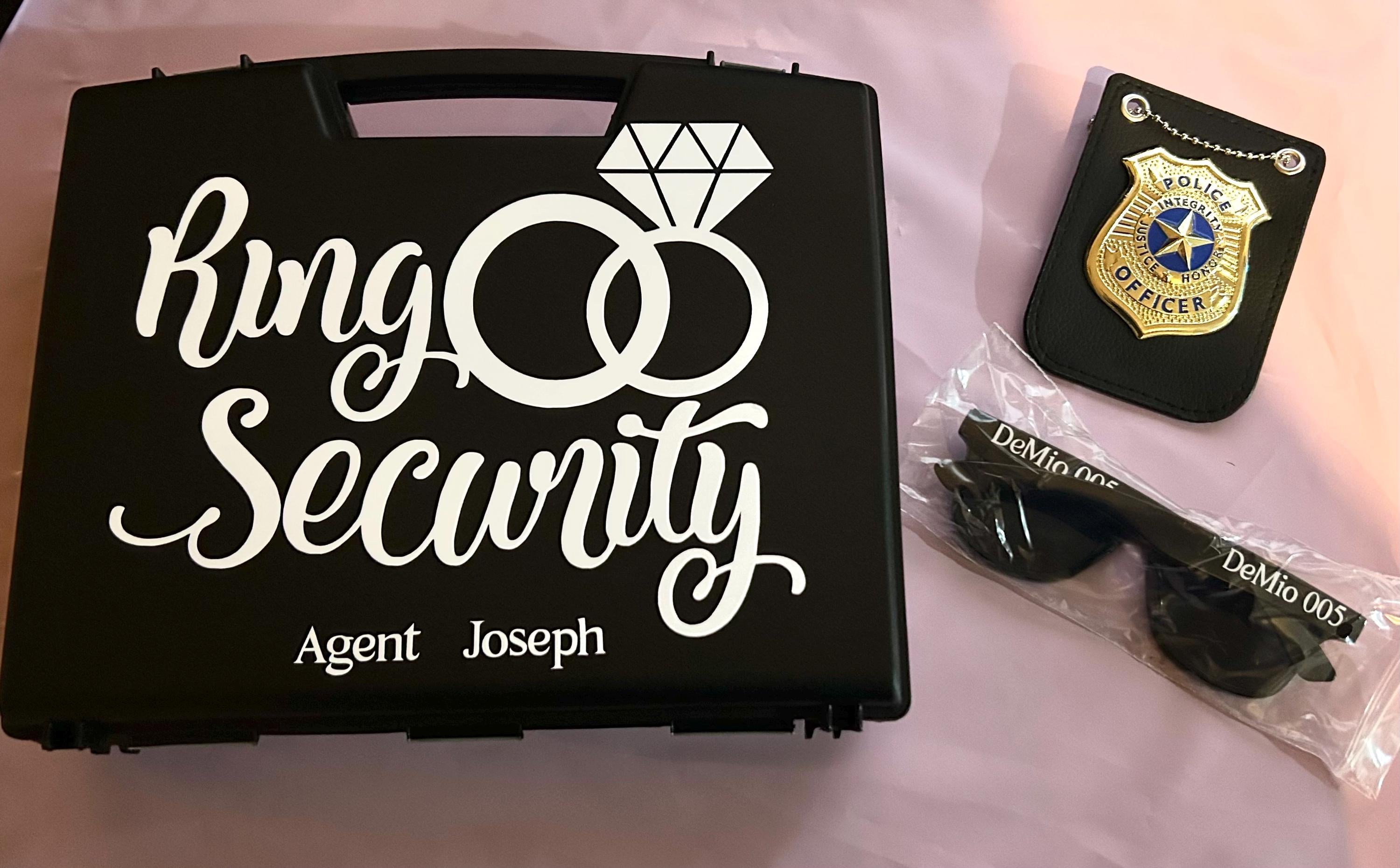 Personalised Ring Security Set - Ring Bearer Proposal Gift - sunglasses by Sarah's Embroidery