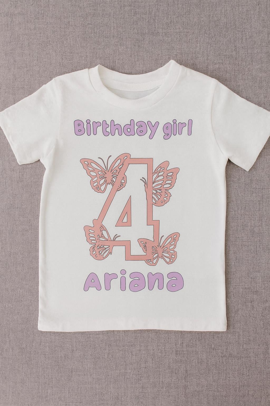 Personalised Butterfly Birthday Girl T-Shirt: Custom Name & Age - t-shirt by Sarah's Embroidery