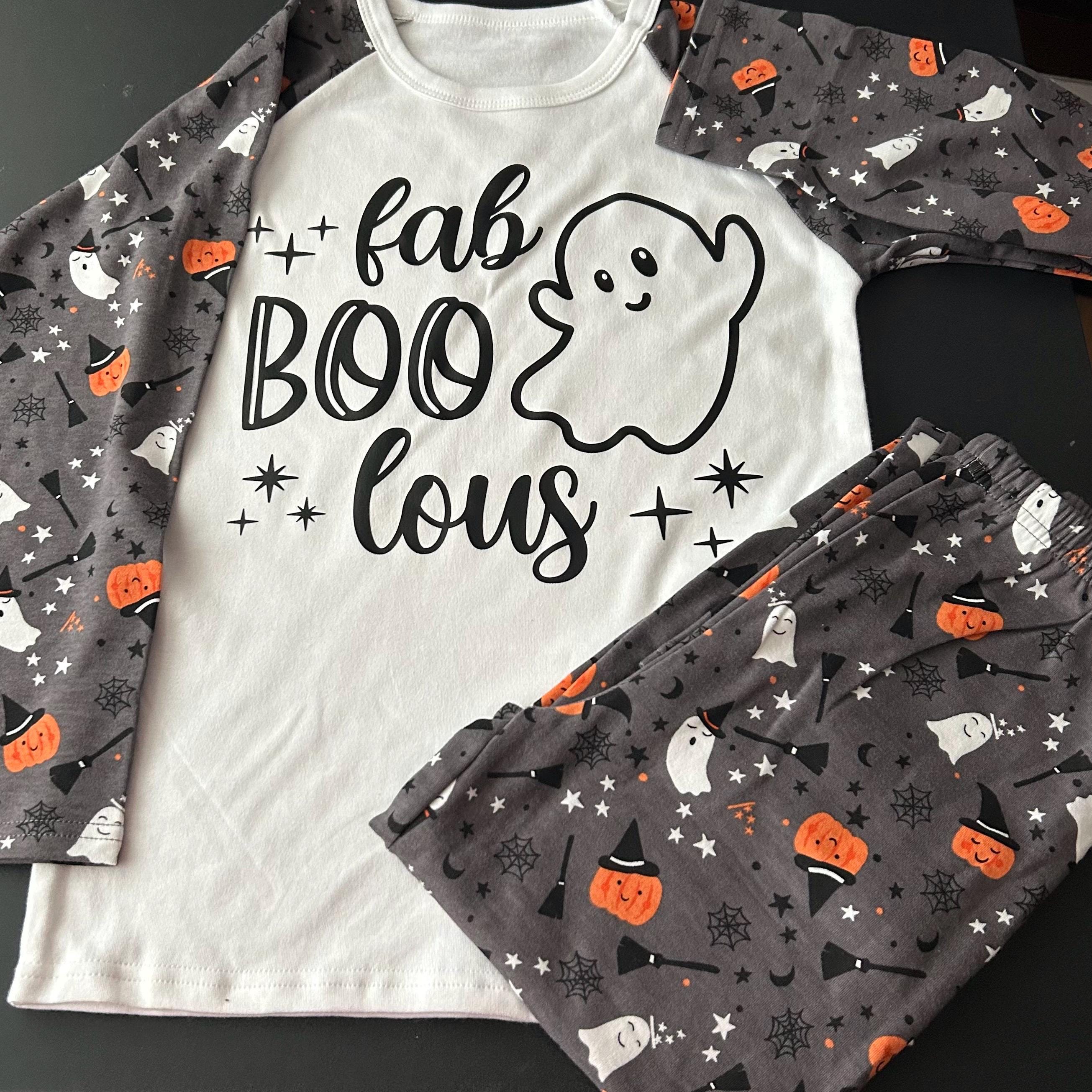 Matching Kids Halloween Pajamas – “Fab-BOO-lous” Ghost Design – Toddler & Baby Spooky Sleepwear - kids pyjamas by Sarah's Embroidery