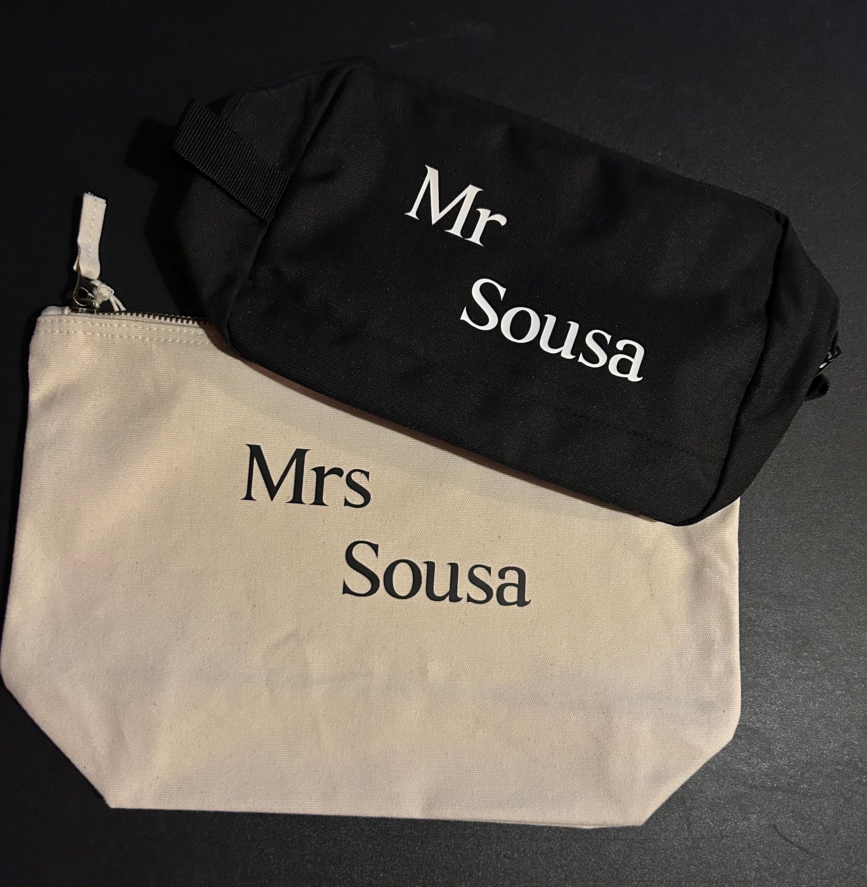 Personalised Mr & Mrs Canvas Travel Bag Set: Honeymoon Gift - bag by Sarah's Embroidery