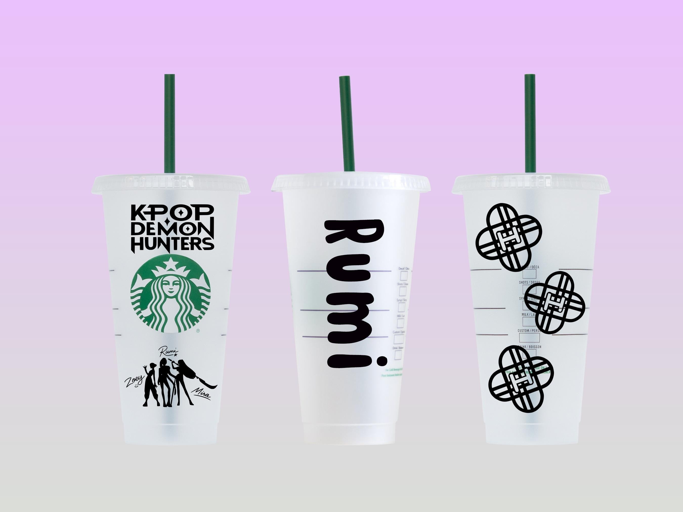 K-Pop Demon Hunters Starbucks Reusable Cup - Custom Cold Cup - Korean Inspired Gift - cold cup by Sarah's Embroidery