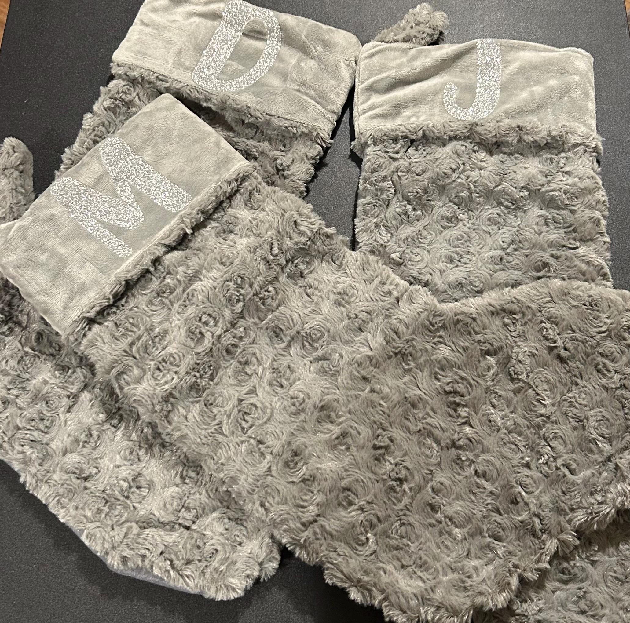 Personalised Grey Christmas Stocking – Custom Name Embroidered Holiday Fireplace Décor - christmas stocking by Sarah's Embroidery