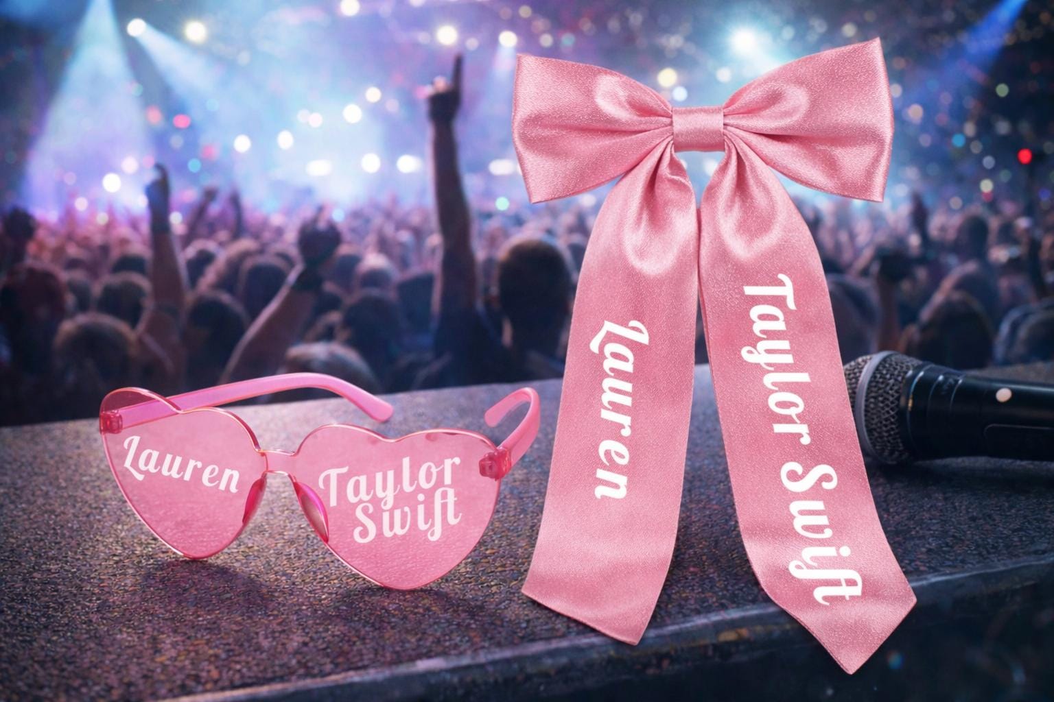 Personalised Concert Bow and Heart Sunglasses Set – Custom Name & Artist – Concert Outfit Accessories - sunglasses by Sarah's Embroidery