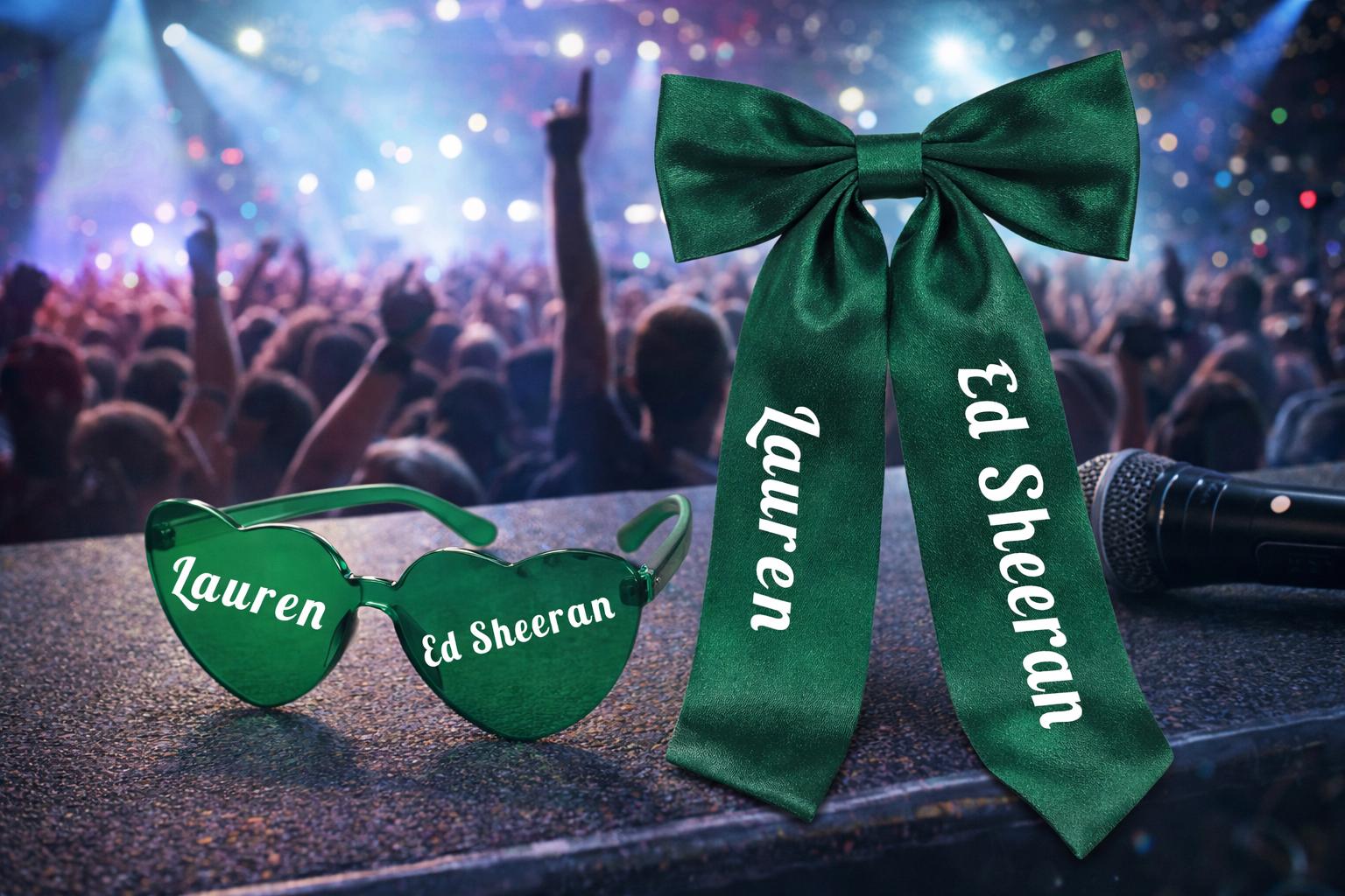 Personalised Concert Bow and Heart Sunglasses Set – Custom Name & Artist – Concert Outfit Accessories - sunglasses by Sarah's Embroidery