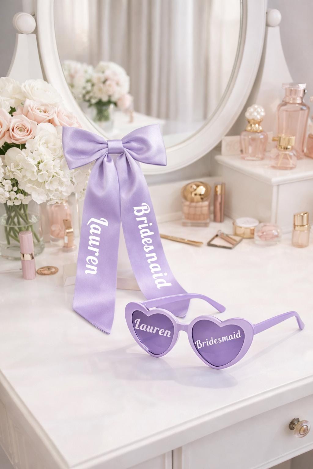 Personalised Bridesmaid Heart Sunglasses & Bow Set, Custom Bridal Party Accessories - sunglasses by Sarah's Embroidery