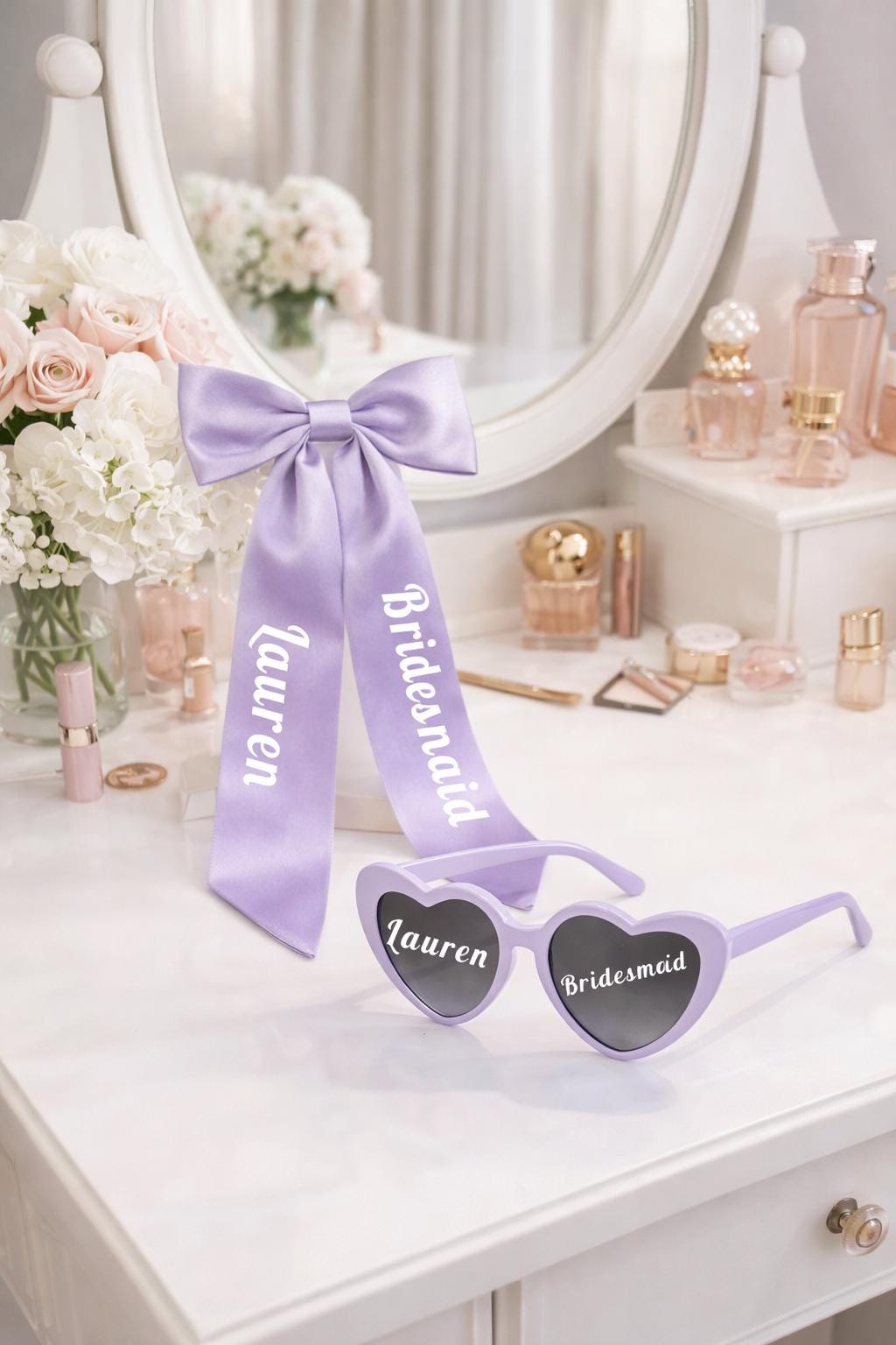 Personalised Bridesmaid Heart Sunglasses & Bow Set, Custom Bridal Party Accessories - sunglasses by Sarah's Embroidery