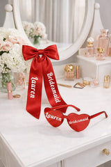 Personalised Bridesmaid Heart Sunglasses & Bow Set, Custom Bridal Party Accessories - sunglasses by Sarah's Embroidery