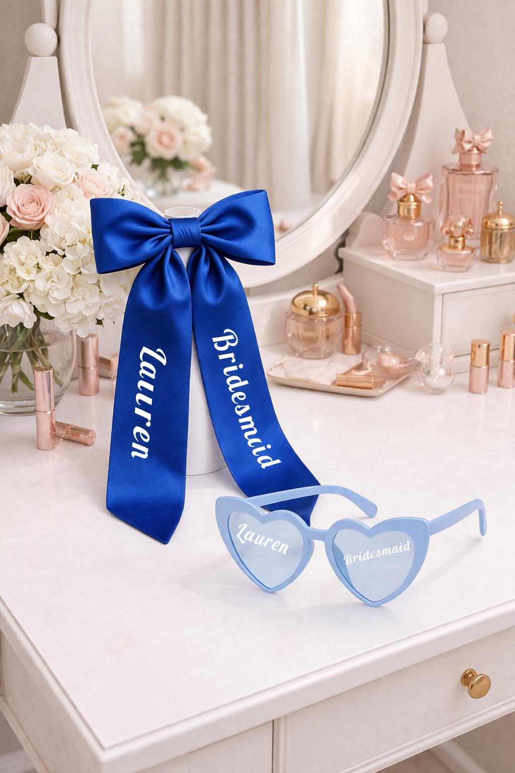 Personalised Bridesmaid Heart Sunglasses & Bow Set, Custom Bridal Party Accessories - sunglasses by Sarah's Embroidery