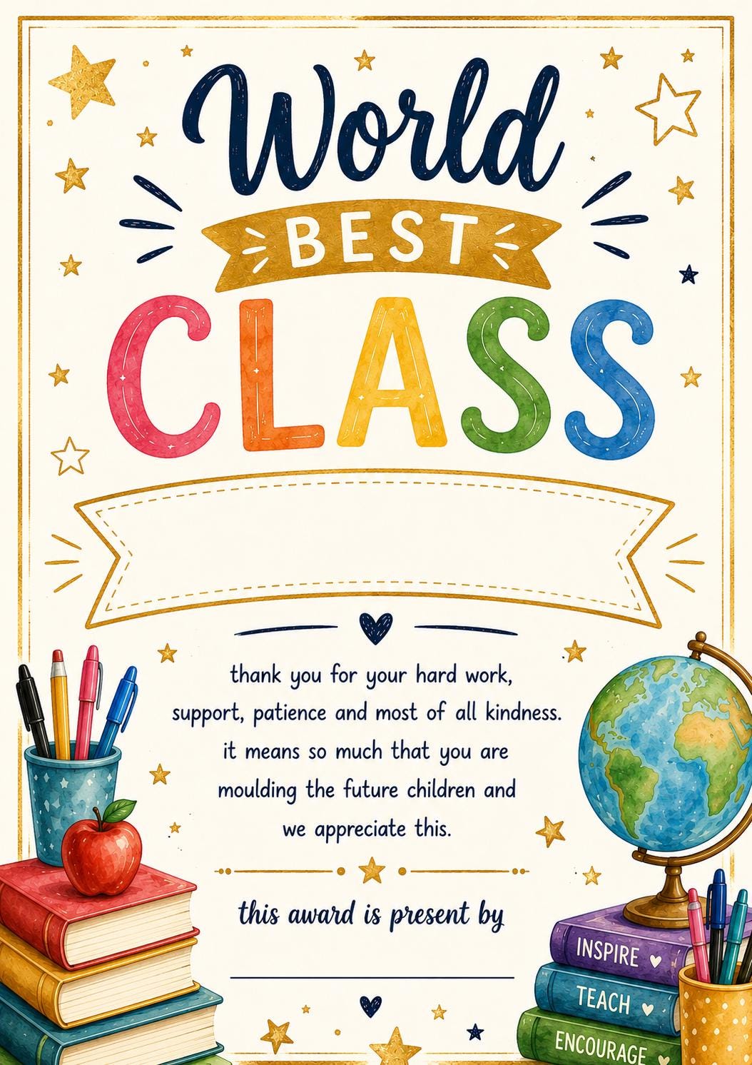 Personalised Teacher Award Certificate - End of Term School Print, Thank You Gift - wall art print by Sarah's Embroidery
