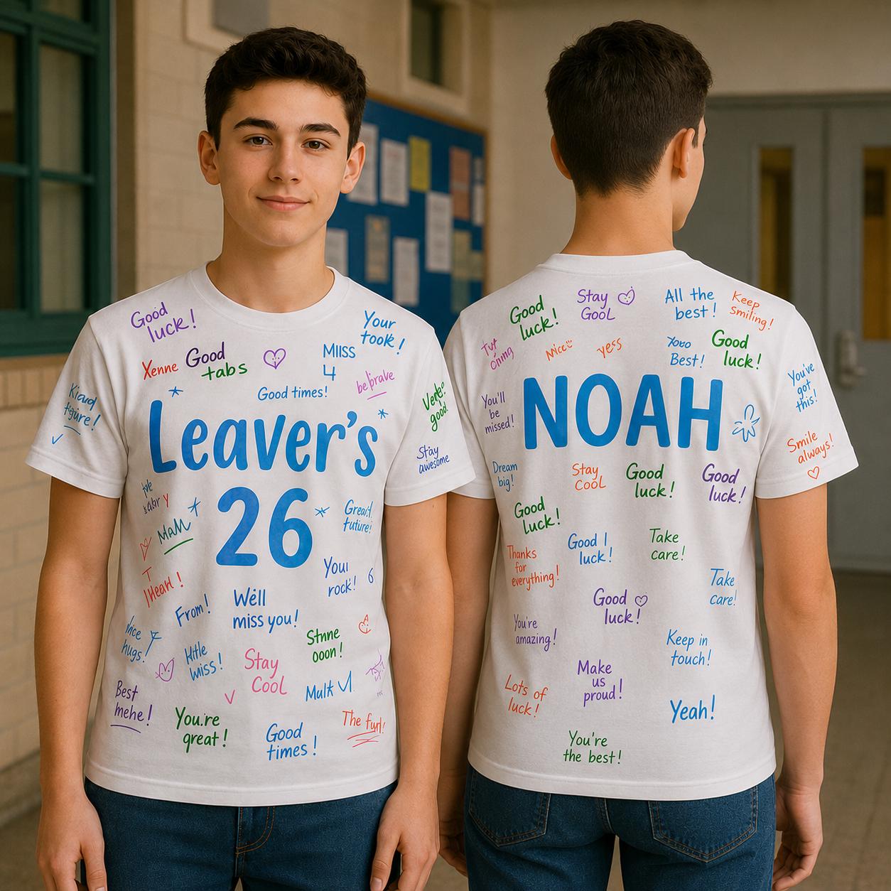 Personalised Leavers 2026 T-Shirt: Class Signature Keepsake - t-shirt by Sarah's Embroidery