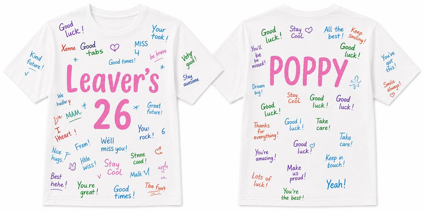 Personalised Leavers 2026 T-Shirt: Class Signature Keepsake - t-shirt by Sarah's Embroidery