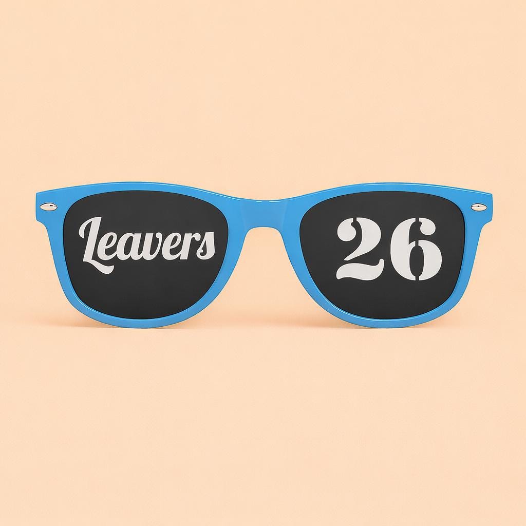 Personalised Leaver's 26 T-Shirt & Sunglasses Bundle (Class of 2026) - t-shirt by Sarah's Embroidery