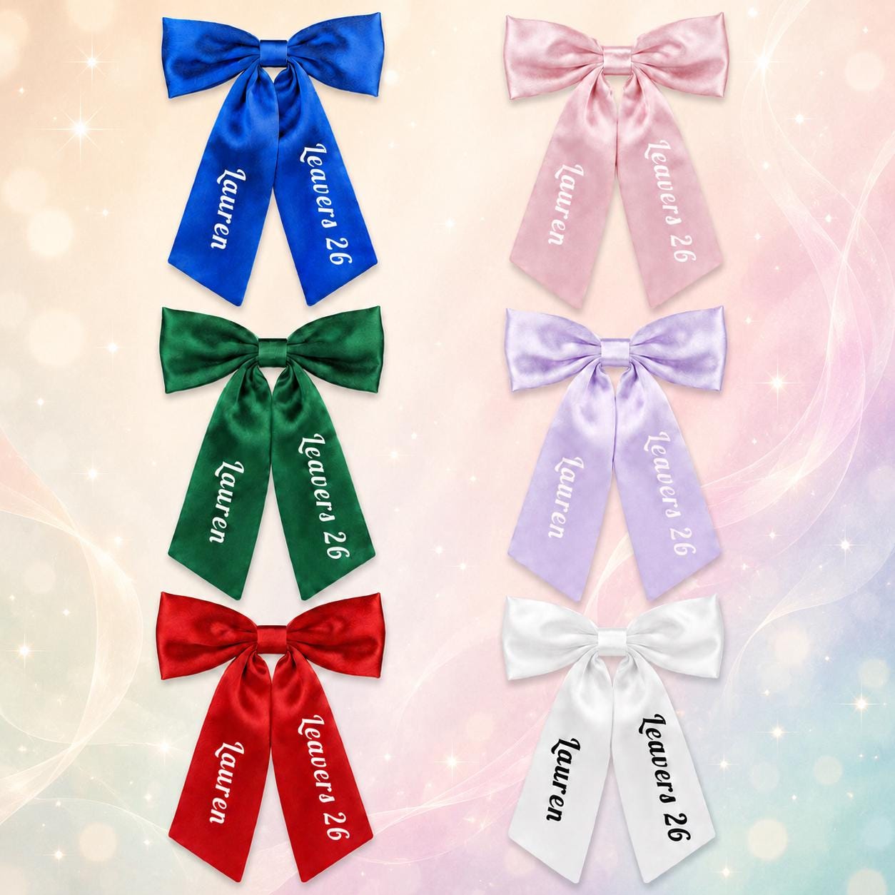 Personalised Satin Leavers Hair Bow 2026 - Custom Name Graduation Accessory - wall art print by Sarah's Embroidery