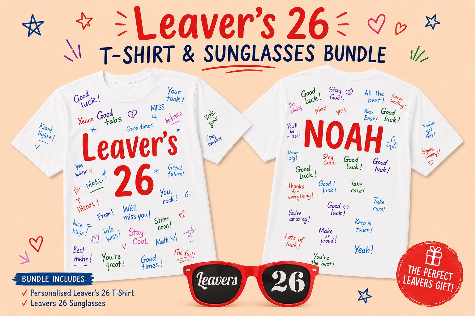 Personalised Leaver's 26 T-Shirt & Sunglasses Bundle (Class of 2026) - t-shirt by Sarah's Embroidery