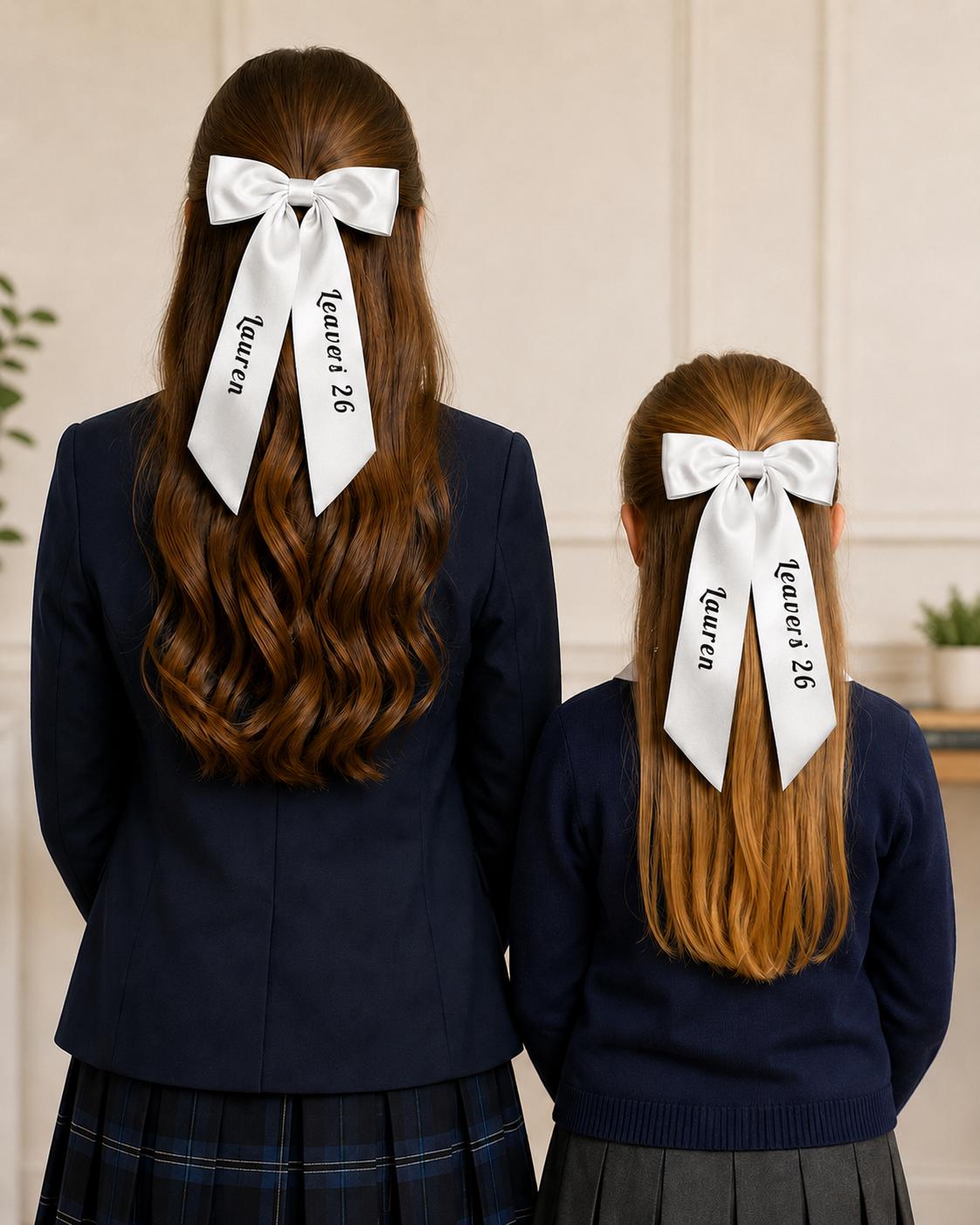 Personalised Satin Leavers Hair Bow 2026 - Custom Name Graduation Accessory - wall art print by Sarah's Embroidery