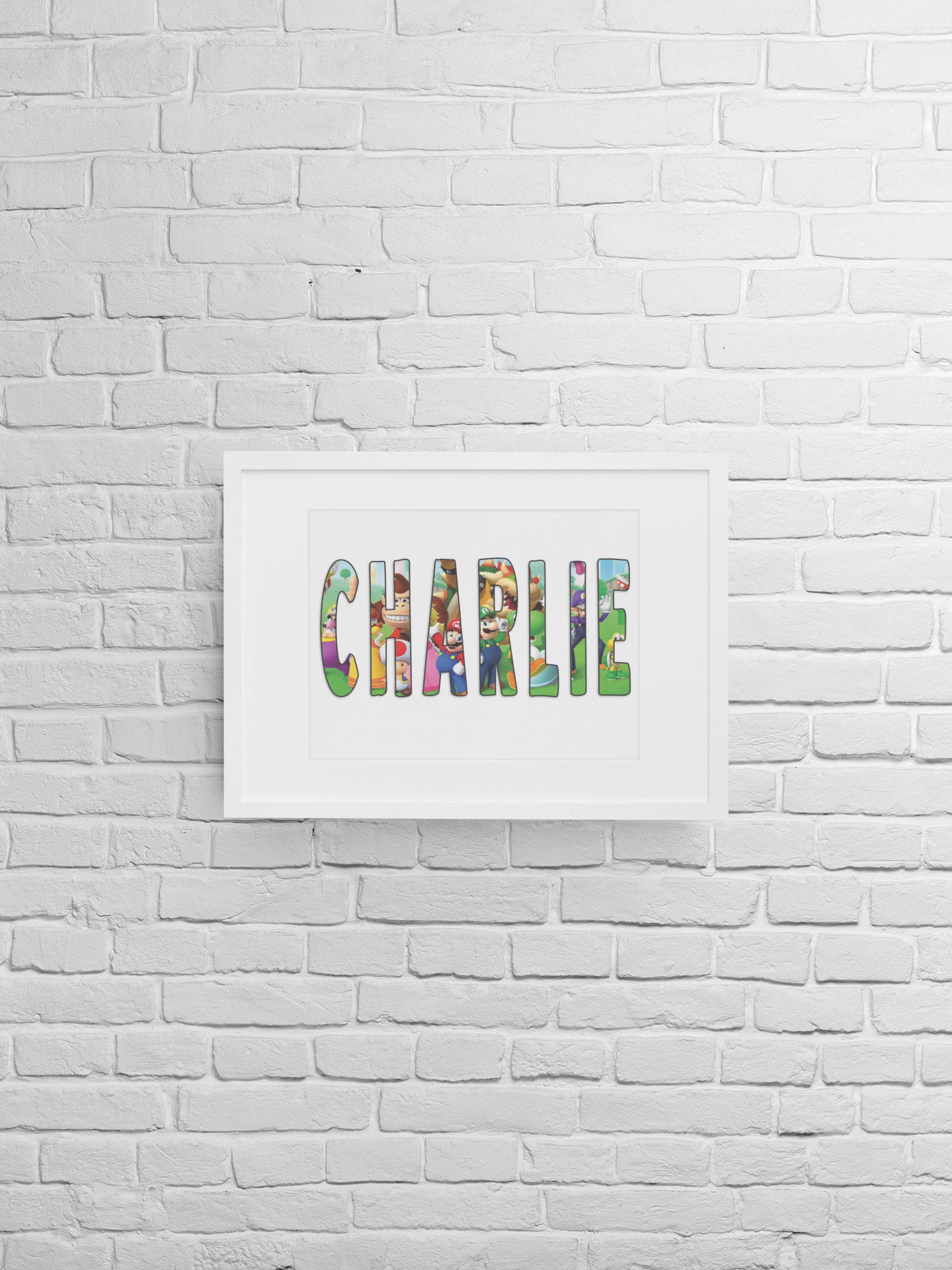 Personalised Super Mario Name Print: Custom Bedroom Wall Art - wall art print by Sarah's Embroidery