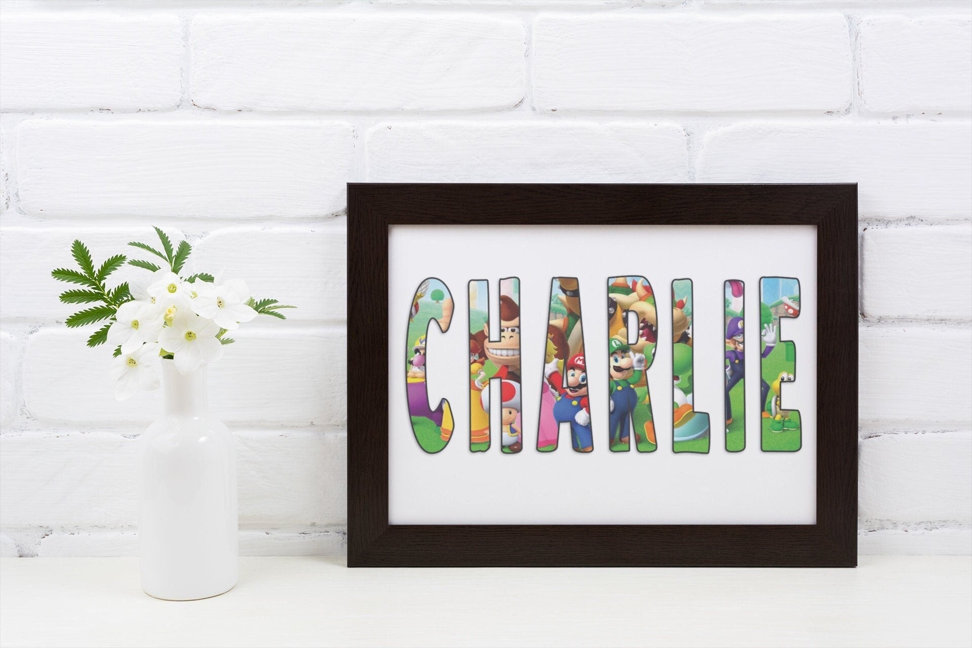 Personalised Super Mario Name Print: Custom Bedroom Wall Art - wall art print by Sarah's Embroidery