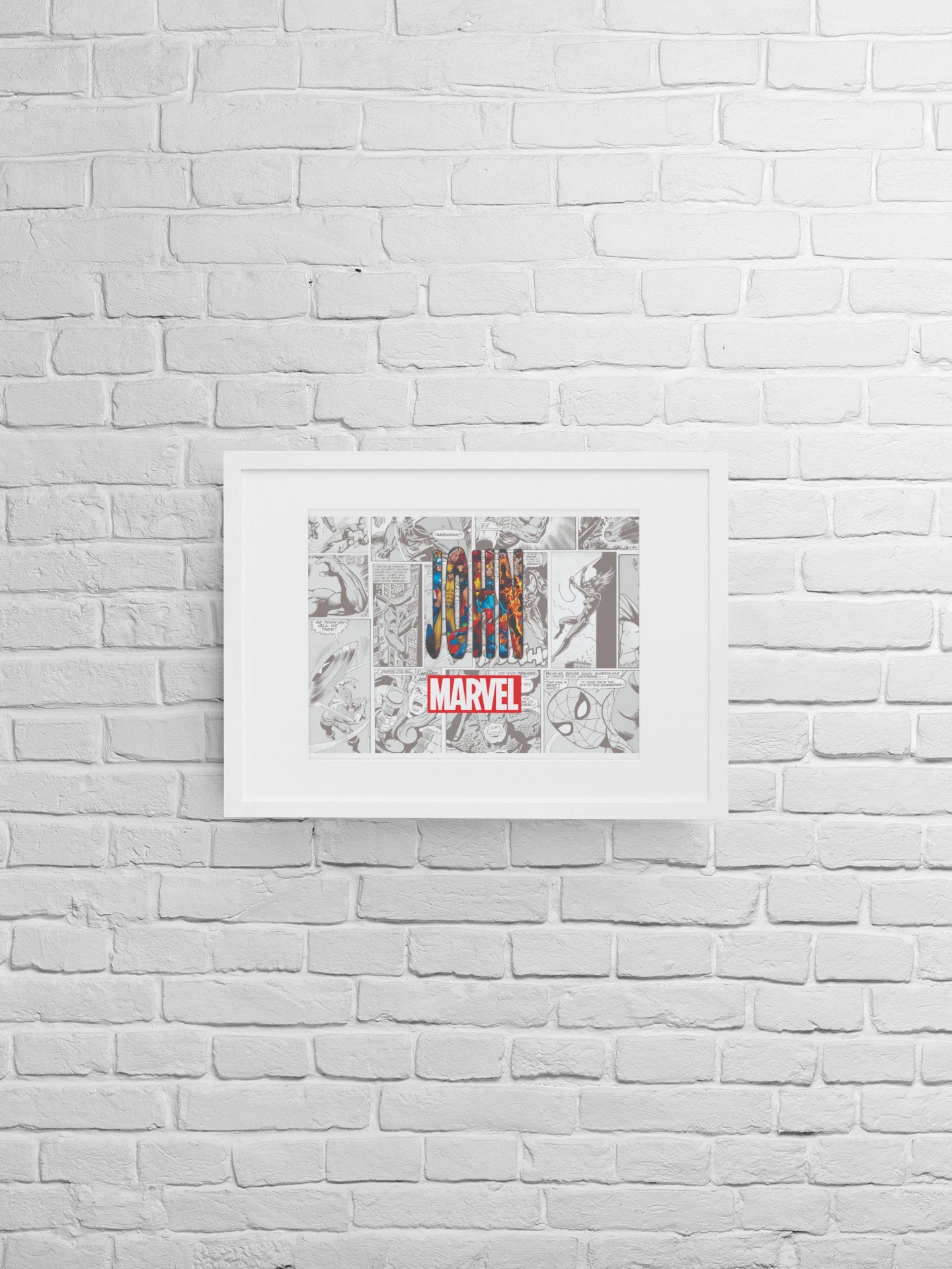 Personalised MARVEL Comic Name Print, Superhero Wall Art - wall art print by Sarah's Embroidery