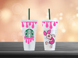 Piglet Winnie The Pooh Starbucks Cold Cup 24oz - cold cup by Sarah's Embroidery