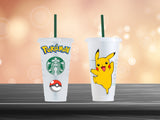 Pikachu Pokemon, Starbucks cold cup Pokemon design - cold cup by Sarah's Embroidery
