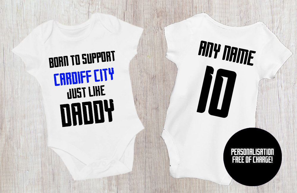 Cardiff City Baby Bodysuit - Born to Support Football Team - baby bodysuit by Sarah's Embroidery