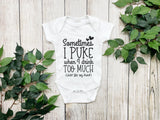 Funny Baby Bodysuit - Aunt Puke Joke, 100% Cotton Baby Grow - baby bodysuit by Sarah's Embroidery