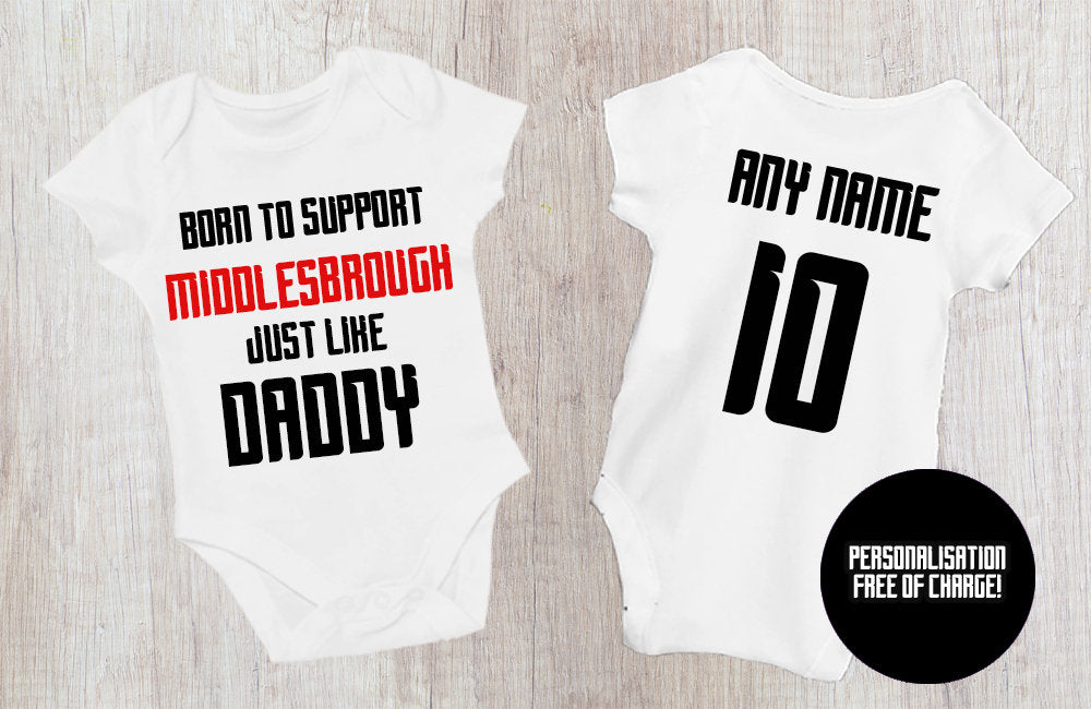 Middlesbrough Baby Bodysuit - Born to Support Football Team - baby bodysuit by Sarah's Embroidery