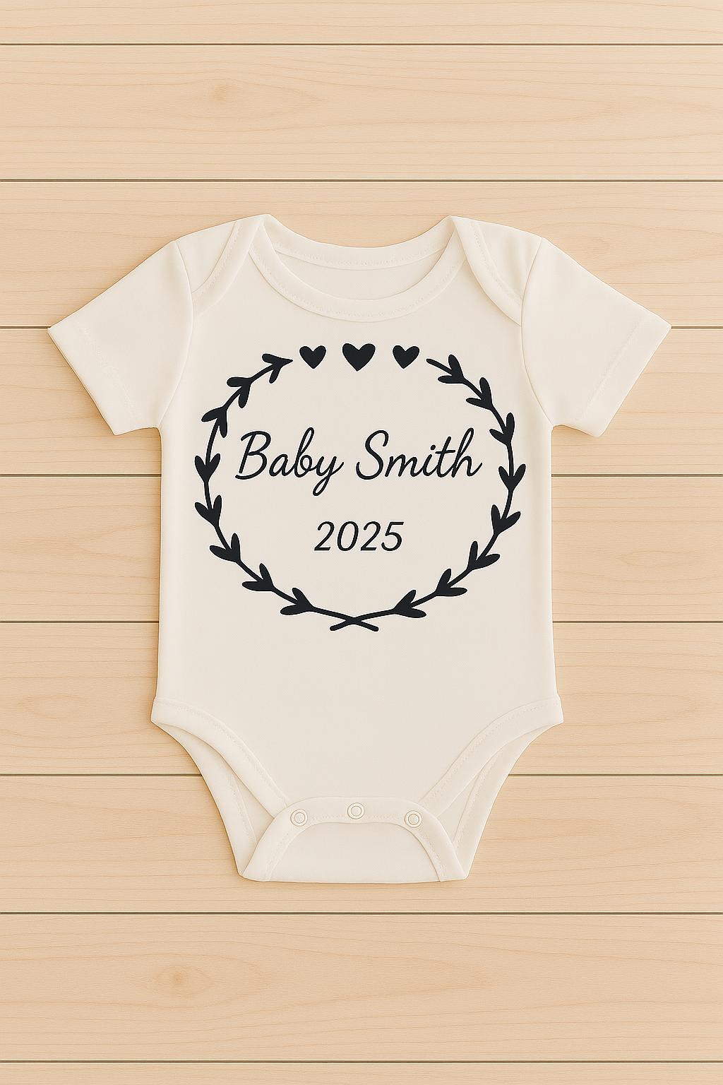 Personalised Baby Bodysuit – Custom Name Wreath, Baby Shower Gift - baby bodysuit by Sarah's Embroidery