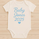 Personalised Baby Bodysuit - Blue Name Announcement Outfit - Handmade UK - baby bodysuit by Sarah's Embroidery