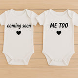 Coming Soon + Me Too Matching Bodysuits – Pregnancy Announcement Twins or Siblings Set - baby bodysuit by Sarah's Embroidery