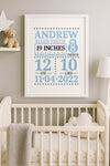 Personalised Baby Birth Stats Print: Custom Nursery Decor Keepsake - wall art print by Sarah's Embroidery