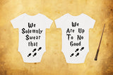 Magical Twin Bodysuits: "We Solemnly Swear" Baby Onesie Set - baby bodysuit by Sarah's Embroidery