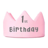 1st Birthday Crown: Soft Cotton Party Hat - Pink, White & Blue - t-shirt by Sarah's Embroidery