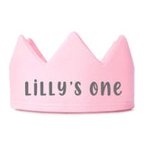 Personalised 1st Birthday Crown: Custom Party Hat - Pink, White & Blue - wall art print by Sarah's Embroidery