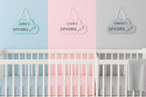 Personalised Nursery Cloud Sign – Custom Baby Name Wall Hanging – Blue, Pink, or Grey - wall art print by Sarah's Embroidery