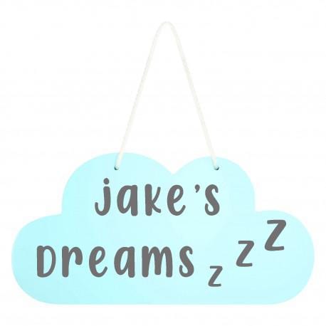 Personalised Nursery Cloud Sign – Custom Baby Name Wall Hanging – Blue, Pink, or Grey - wall art print by Sarah's Embroidery