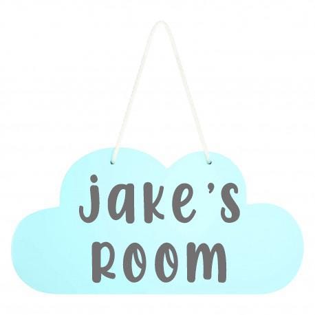 Personalised Nursery Cloud Sign – Custom Name “Room” Plaque – Blue, Pink, or Grey - wall art print by Sarah's Embroidery