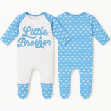 Little Brother Baby Sleepsuit – Blue Cloud Pattern – Newborn & Infant Outfit - baby bodysuit by Sarah's Embroidery