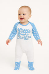 Little Brother Baby Sleepsuit – Blue Cloud Pattern – Newborn & Infant Outfit - baby bodysuit by Sarah's Embroidery